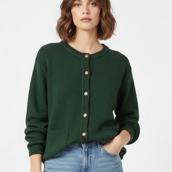 Vintage Carriage Court Button Down Cardigan Womens L Green Knit Old Money Preppy - Picture 1 of 7